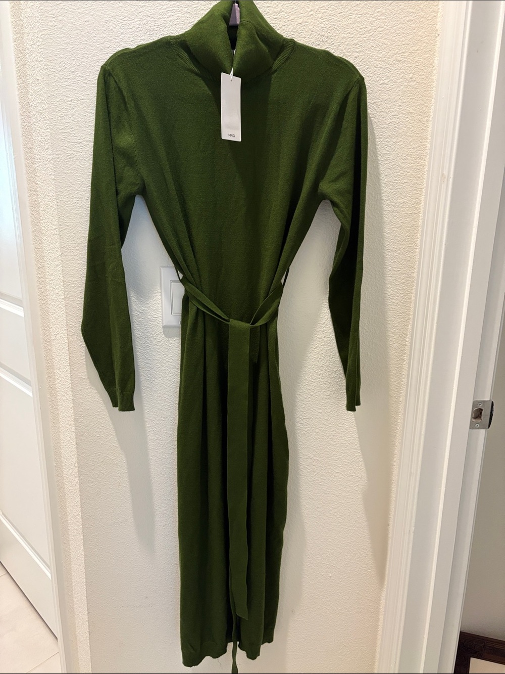 Mango Olive Green Long Sleeve Turtleneck Knit Dress NEW